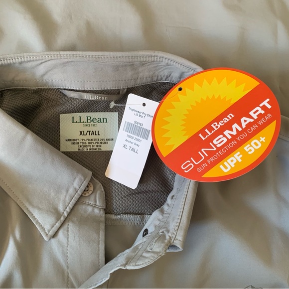 L.L. Bean Men’s XLT XL Tall Gray Tropicwear Pro Long Sleeve Shirt Sunsmart FLAWS - Picture 6 of 10